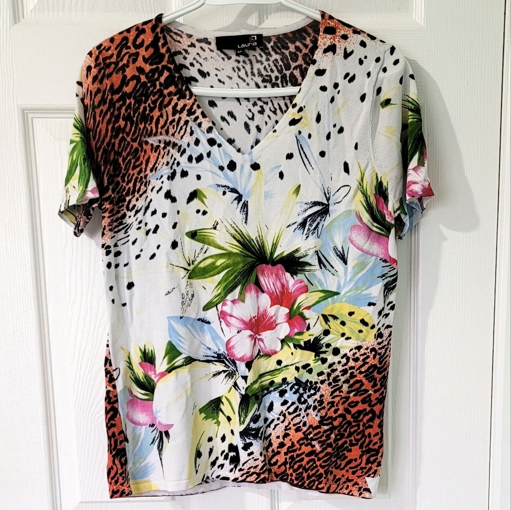 Laura Women's Short Sleeve Floral Top Size L